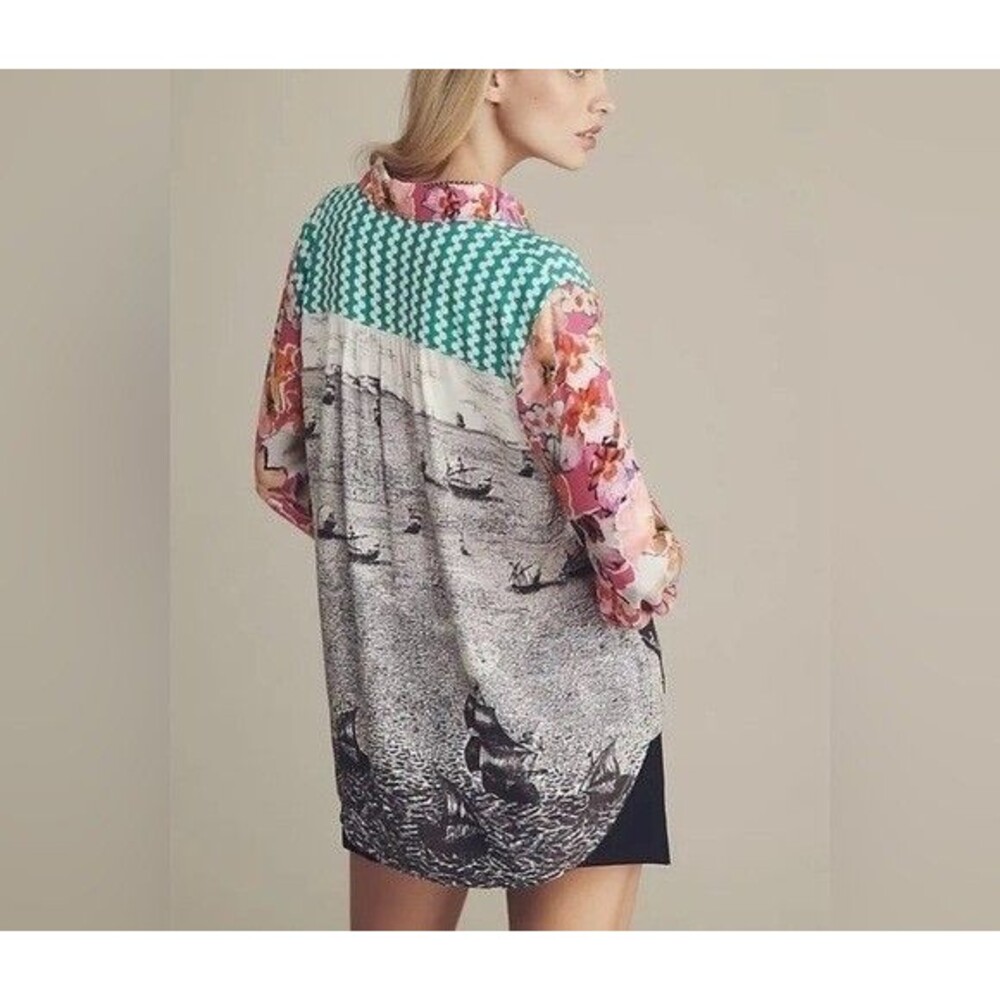 Anthropologie MAEVE The Paz Multi Mixed Print Button Up Shirt Floral Nautical XS - Picture 8 of 11